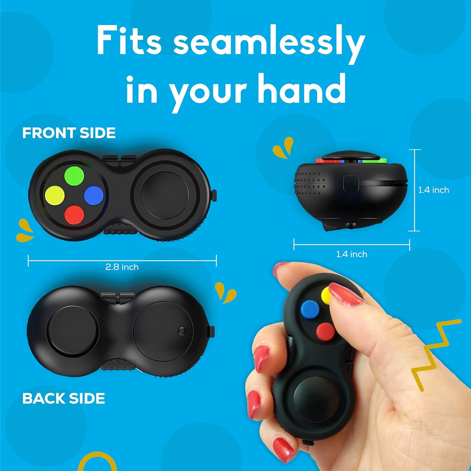Fidget Pad, Fidget Controller Toy for Highly Increased Focus, Reduced Stress & Anxiety, Enhances Productivity & Calms Nerves for ADHD, Remote Control Sensory Play for Kids (Black)
