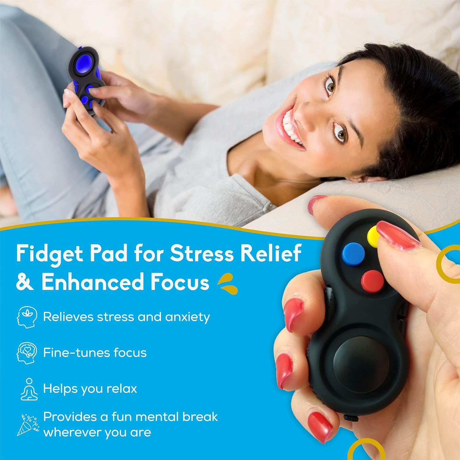 Fidget Pad, Fidget Controller Toy for Highly Increased Focus, Reduced Stress & Anxiety, Enhances Productivity & Calms Nerves for ADHD, Remote Control Sensory Play for Kids (Black)
